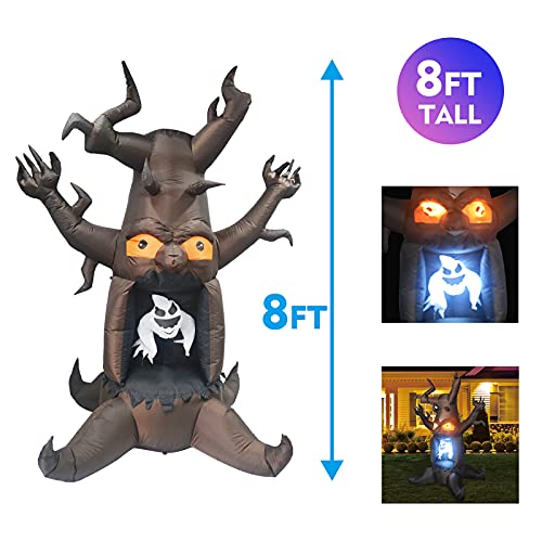 GOOSH 8 FT Halloween Inflatable Outdoor Dead Tree with White Ghost, Blow Up Yard Decoration Clearance with LED Lights Built-in for Holiday/Party/Yard/Garden