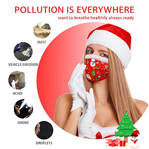 Christmas Disposable Face Mask for Women Man Red Cane Christmas Face Masks Disposable for Adult Christmas Face Masks Holiday Design Face Mask 50pcs 3Layer Breathable Protection Layer (adult red)