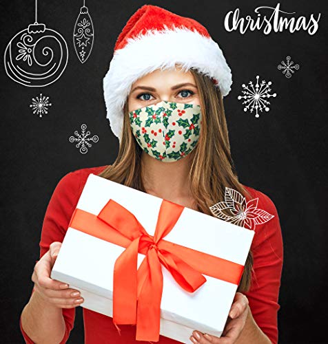 Unisex Adult Holiday Christmas Pattern Washable Reusable Face Mask for Men Women, Snowflake, Ugly Sweater, Mistletoe Design and More (4 Pack, Pattern C)