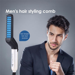 Multifunctional Hair Straightener Comb Quick Beard Straightener Curling Curler Show Cap Men's Beauty Hair Styling Tools