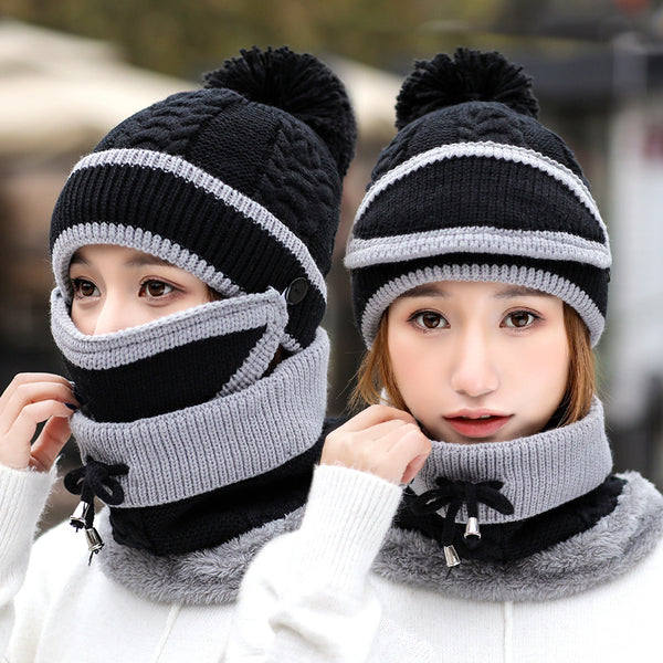 Winter Hat For Women 3pcs Knitted Beanie Hat Scarf Set Warm Hat