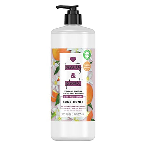 Love Beauty And Planet Silicone-Free Deep Cleanse, Hydrate, Strengthen, Volumize and Shine Vegan Biotin and Sun-Kissed Mandarin 5-in-1 Multi-Benefit Nourishing Conditioner for Hair 32 oz