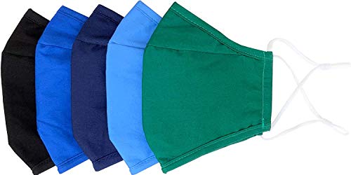 Xchime Assorted Colors Face Covering with Adjustable Ear Loops, Nose Wire, Filter Pocket, 3-layer Cotton, Washable Reusable and Breathable, for teens, men or women, Not Floral Fruit color, 5-pack