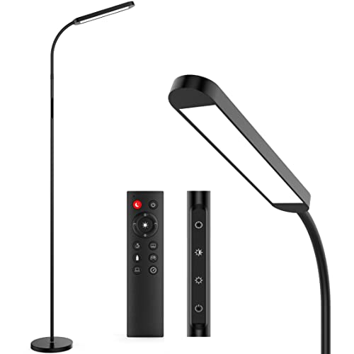 MediAcous LED Floor Lamp for Living Room, 5 Colors & Brightness & Step-Less Adjustable, Standing Lamp with 1H Timer, Remote & Button, Dimmable Reading Floor Lights, Work with Wall Switch