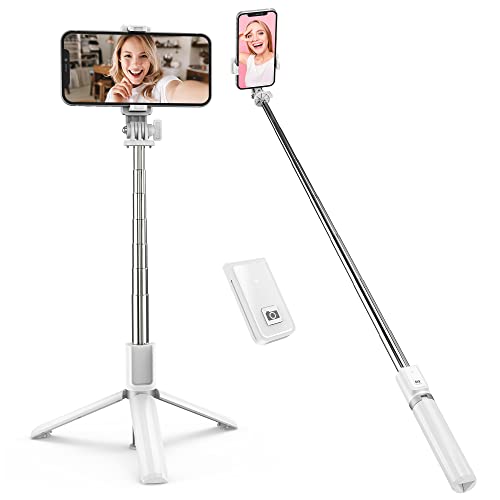 ATUMTEK 40" Selfie Stick Tripod, Extendable Bluetooth Selfie Stick with Wireless Remote for iPhone 13/12/12 Pro/11/11 Pro/XS/XR/X/8/7 Plus, Samsung, Google, LG, Sony, Huawei Smartphones, White