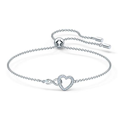 Swarovski Infinity Heart Bracelet with White Crystals, Infinity Symbol and Heart Intertwined on a Rhodium Plated Adjustable Chain