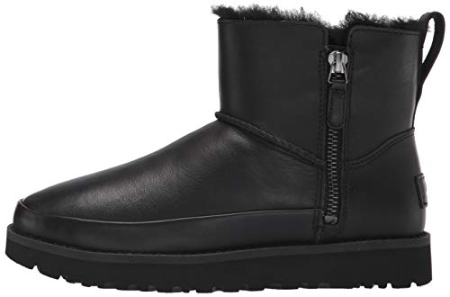 UGG womens Classic Zip Mini Ankle Boot, Black Leather, 8 US