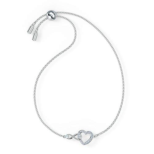 Swarovski Infinity Heart Bracelet with White Crystals, Infinity Symbol and Heart Intertwined on a Rhodium Plated Adjustable Chain
