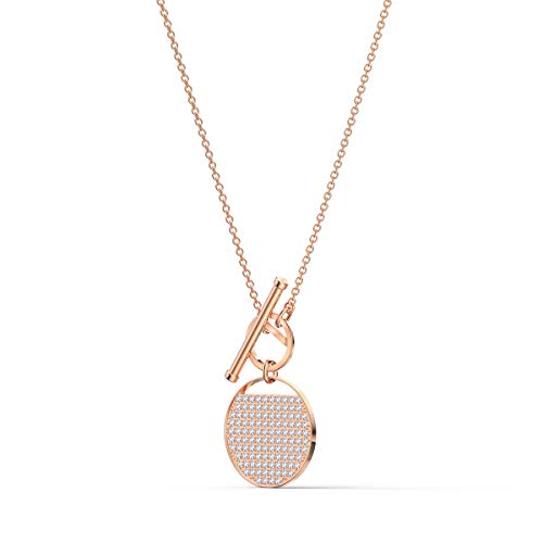 Swarovski Ginger Jewelry Set, Rose-Gold Tone Plated Women's Hoop Pierced Earrings and Pendant Necklace with White Crystals