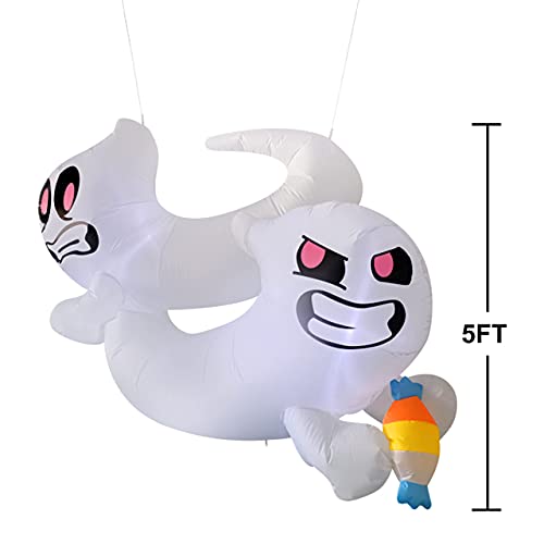 Joiedomi 5ft Halloween Inflatable 2 Ghost Fighting for Candy, Hanging Ghost with Build-in LED, Blow Up Inflatable for Halloween Party Indoor, Outdoor, Yard, Garden, Lawn Decoration