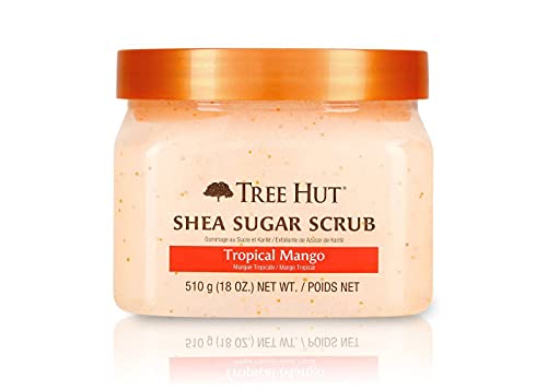 Tree Hut Sugar Body Scrub 18 Ounce Tropical Mango bundle with Moisturizing Body Lotion Tropical Mango, 9 oz ( Pack of 2 )