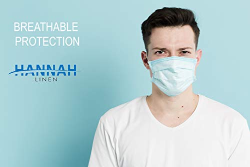 Hannah Linen 50 Pieces Set Disposable Face Masks - 3 Layer Cover / 3 Ply, Breathable masks for germ protection, Non-Woven Dust Mask with Earloop for Personal Care - Fast Ship from USA - Blue Color