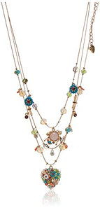 Betsey Johnson Woven Mixed Multi-Colored Bead Flower Heart Illusion Necklace