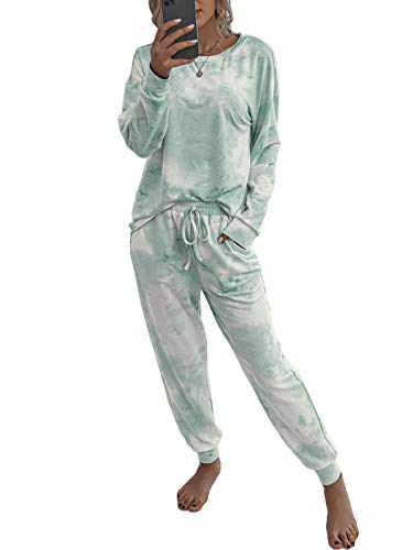 AMABMB Women's Pajama Sets Tie Dye Sweatsuit Long Sleeves Pullover Sleepwear Set 2 Pcs Lounge Jogger Set Nightwear-19L4-lvbai-M
