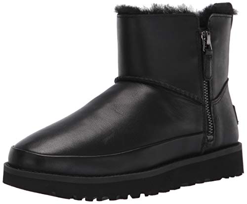 UGG womens Classic Zip Mini Ankle Boot, Black Leather, 8 US