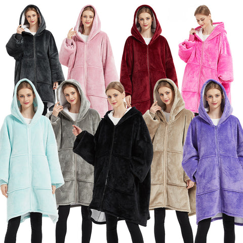 Plus Size Robe Winter Wearable Blanket Sweatshirt Women Men Warm And Cozy Giant Blanket Hoodie Home Clothes