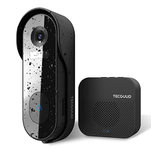 TECGUUD Doorbell Camera Wireless,Battery Powered WiFi Video Doorbell Camera with Chime,Anti-Theft Device,AI Human Detection,2-Way Audio,2.4GHz WiFi,SDcard/Cloud Storage,1080P Night Vision,IP65