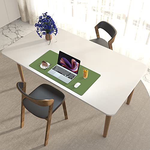 Leather Desk Pad Protector,Mouse Pad/Mat, Non-Slip PU Leather Desk Blotter for Laptop,Waterproof Desk Writing Pad for Office and Home (31.5" x 15.7",Olive Green)