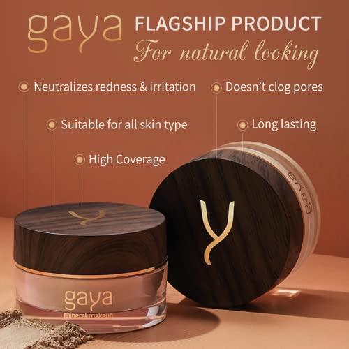 Vegan Mineral Powder Foundation Light to Full Coverage, Natural Foundation for Natural-Looking , Mica Mineral Foundation, Cruelty Free, No Chemicals by Gaya Cosmetics (MF6)