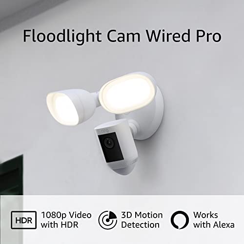 Ring Floodlight Cam Wired Pro with Bird’s Eye View and 3D Motion Detection, White