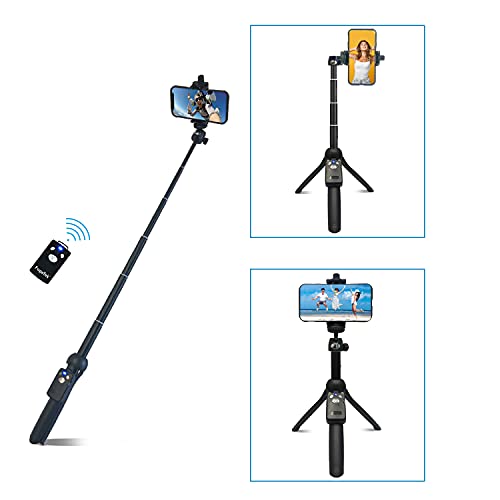 Fugetek 48" Compact Selfie Stick & Tripod, Extendable, Wireless Bluetooth Remote, Lightweight Aluminum, Travel Ready, Compatible with iPhone 14 13 12 Pro Xs Max Xr X 8Plus 7 & Android