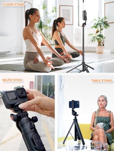 Selfie Stick, Extendable 63” Phone Tripod Stand with Wireless Remote, Phone Holder, Compact Travel Selfie Stand with Cold Shoe & 1/4" Screw, for iOS/Android/GoPro/Video/Photo/Live Streaming/Vlogging