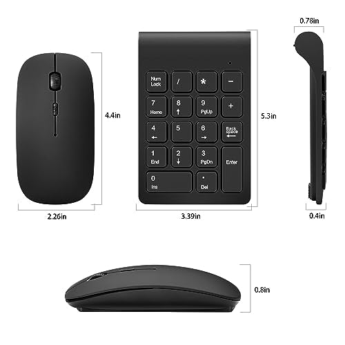 Wireless Numeric Keypad, TRELC Mini 2.4G 18 Keys Number Pad, Portable Silent Financial Accounting Numeric Keypad Keyboard Extensions with Wireless Mouse for Laptop, PC, Desktop, Notebook(Black)