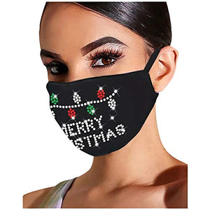 Christmas Face_mask for Adult Reusable Washable Flash Diamond Rhinestone Breathable Fashion Cotton Face Balaclavas