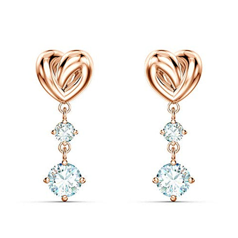 Swarovski Lifelong Heart Drop Pierced Earrings for Women, White Crystal Heart Design Earrings with Rose-Gold Tone Plating