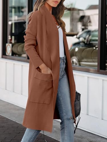 ANRABESS Women's 2023 Fall Cardigan Oversized Sweater Casual Long Sleeve Open Front Knit Jackets Coat Comfy Warm Coatigan Trendy Outfits Outwear 580kafeise-M Orange Brown