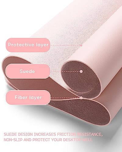 Non-Slip Desk Pad,Mouse Pad,Waterproof PVC Leather Desk Table Protector,Ultra Thin Large Desk Blotter, Easy Clean Laptop Desk Writing Mat for Office Work/Home/Decor(Pink, 23.6" x 13.7")