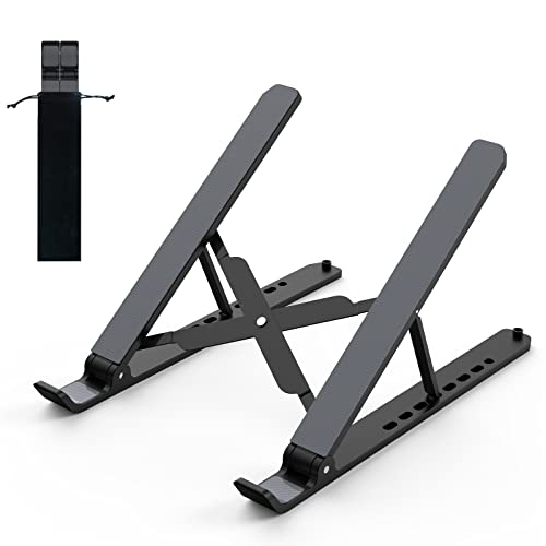 Tonmom Laptop Stand for Desk, Adjustable Riser ABS+Silicone Foldable and Portable Holder, Ventilated Cooling Notebook Stand for 10-15.6” Laptops,Tablet-Black