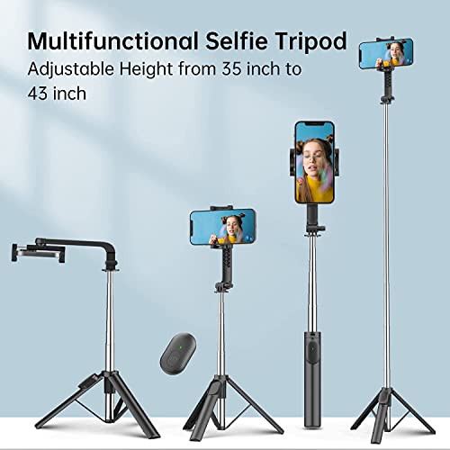 Colorlizard 39" Selfie Stick Tripod with Remote, Cellphone Tripod Stand, 6 in 1 Wireless Bluetooth Portable Selfie Stick for iOS & Android Devices for iPhone, Travel Accessories.
