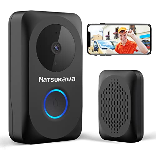 NATSUKAWA Doorbell Camera Wireless - Smart WiFi Video Doorbell with Chime- App Alerts, IP65, Night Vision, 2 Way Audio Door Bell kits, Powered Smart Security Camera Video Wireless Doorbell for Home