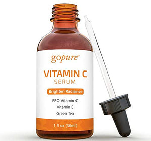 goPure Vitamin C Serum for Face with Vitamin E, Ferulic Acid, Aloe Vera - Antioxidant and Anti Aging Serum, Dark Spot Remover for Face, 1-Ounce