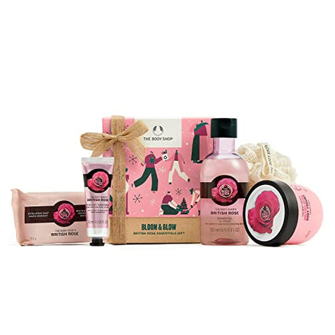The Body Shop Bloom & Glow British Rose Essentials Gift Set, Vegan Formula with Rose, Hydrating & Rejuvenating Skincare for All Skin Types, Floral, 5 Count