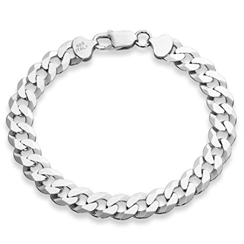 Miabella 925 Sterling Silver Italian Solid 9mm Diamond-Cut Cuban Link Curb Chain Bracelet for Men 7, 7.5, 8, 8.5, 9 Inch, Made in Italy (9 Inches (7.75"-8" wrist size))