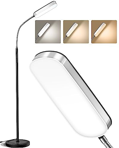 LEPOWER Floor Lamp, Eye-Caring LED Floor Lamp, Bright Reading Lamp 5 Color Temperatures & Stepless Dimmer, Adjustable Standing Lamp with 3 Timer Modes, Reading Light Floor Lamp for Office, Bedroom