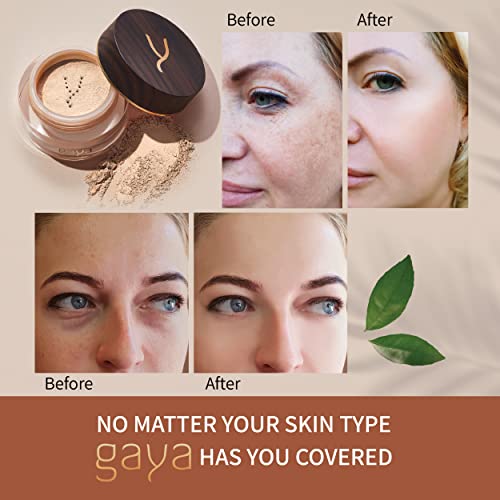 Vegan Mineral Powder Foundation Light to Full Coverage, Natural Foundation for Natural-Looking , Mica Mineral Foundation, Cruelty Free, No Chemicals by Gaya Cosmetics (MF1)