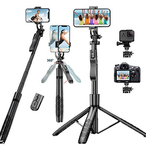 Selfie Stick Phone Tripod with Remote - 60" Extendable Tripod Stand for iPhone Android Camera 360° Rotation Overhead Tripod Phone Holder iPhone Stabilizer for Video Recording Vlog Live Stream