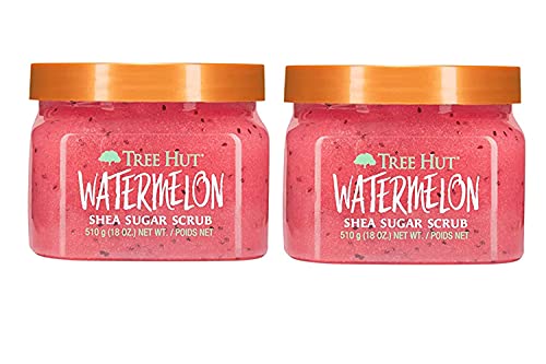 Tree Hut Watermelon Sugar Scrub, 2 pack - 18 oz jars, for hydrated, youthful-looking skin