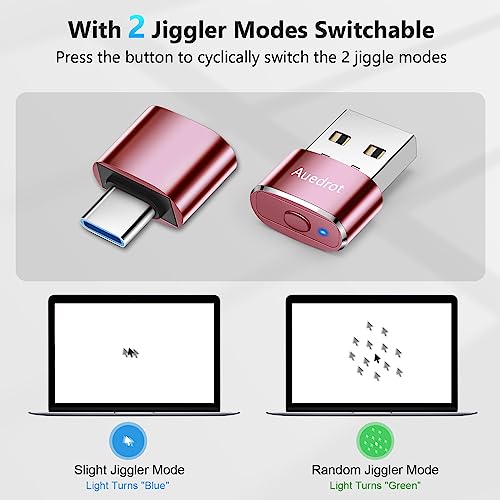 Mouse Jiggler Undetectable Metal USB Mouse Mover with Switch Button, Automatic Mouse Shaker with 2 Jiggle Modes, Driver-Free, Plug & Play, Keep Computer/Laptop Awake, with USB-C Adapter, Rose Gold