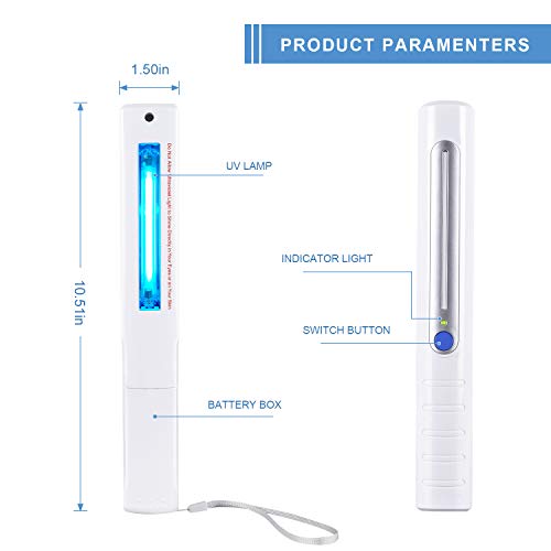 UV Light Sanitizer Wand, Portable Travel Sanitizer Wand Handheld UVC Disinfection Light for Phone Hotel Household, 4xAA Batteries Required