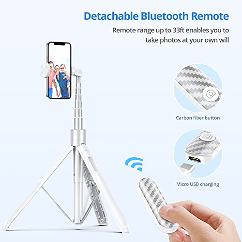 ATUMTEK 60" Selfie Stick Tripod, All in One Extendable Phone Tripod Stand with Bluetooth Remote 360° Rotation for iPhone and Android Phone Selfies, Video Recording, Vlogging, Live Streaming, White