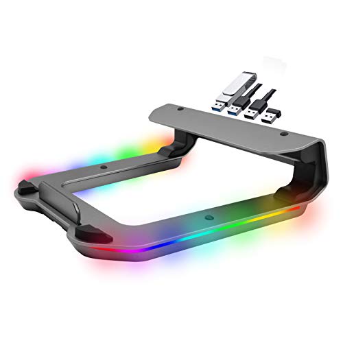Tilted Nation RGB Gaming Laptop Stand with USB Ports - Sleek Laptop Riser with (4 USB 3.0 Ports and 10 RGB Modes) - Aluminum Laptop Stand for Desk That Improves Cooling and Posture