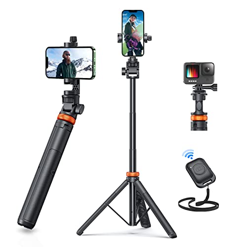 Newest iPhone Tripod Stand, EUCOS 62" Phone Tripod&Selfie Stick with Remote Shutter for Video Recording, Solidest Cell Phone Tripod Stand for iPhone Compatible iPhone 13Pro Max/12Pro/Samsung/DJI/GoPro