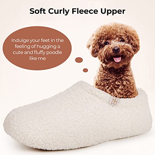 HomeTop Women's Fuzzy Curly Fur Memory Foam Loafer Slippers Bedroom House Shoes with Polar Fleece Lining (11-12, Cream White)