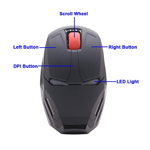 ECOiNVA Wireless Iron Man Mouse 2.4G Optical Computer Mouse for Desktop Laptop PC Mac (Black)