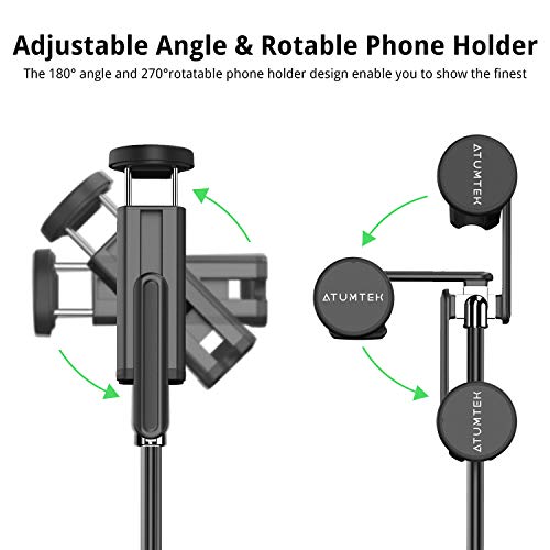 ATUMTEK Selfie Stick Tripod, Extendable 3 in 1 Aluminum Selfie Stick with Bluetooth Remote 270 Degree Rotation for iPhone 14/13/12/11 Pro/XS Max/XS/XR/X, Samsung, Google, Sony, LG Smartphones Black