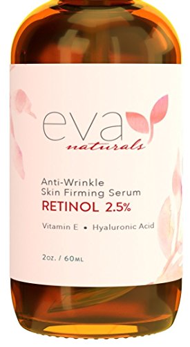 Natural Vitamin A Retinol Serum 2.5%, XL 2 oz. Bottle – Anti-Aging Serum + Vitamin E Oil, Jojoba Oil, Witch Hazel – Hyaluronic Acid Serum for Face Fades Wrinkles, Dark Spots, Damage by Eva Naturals